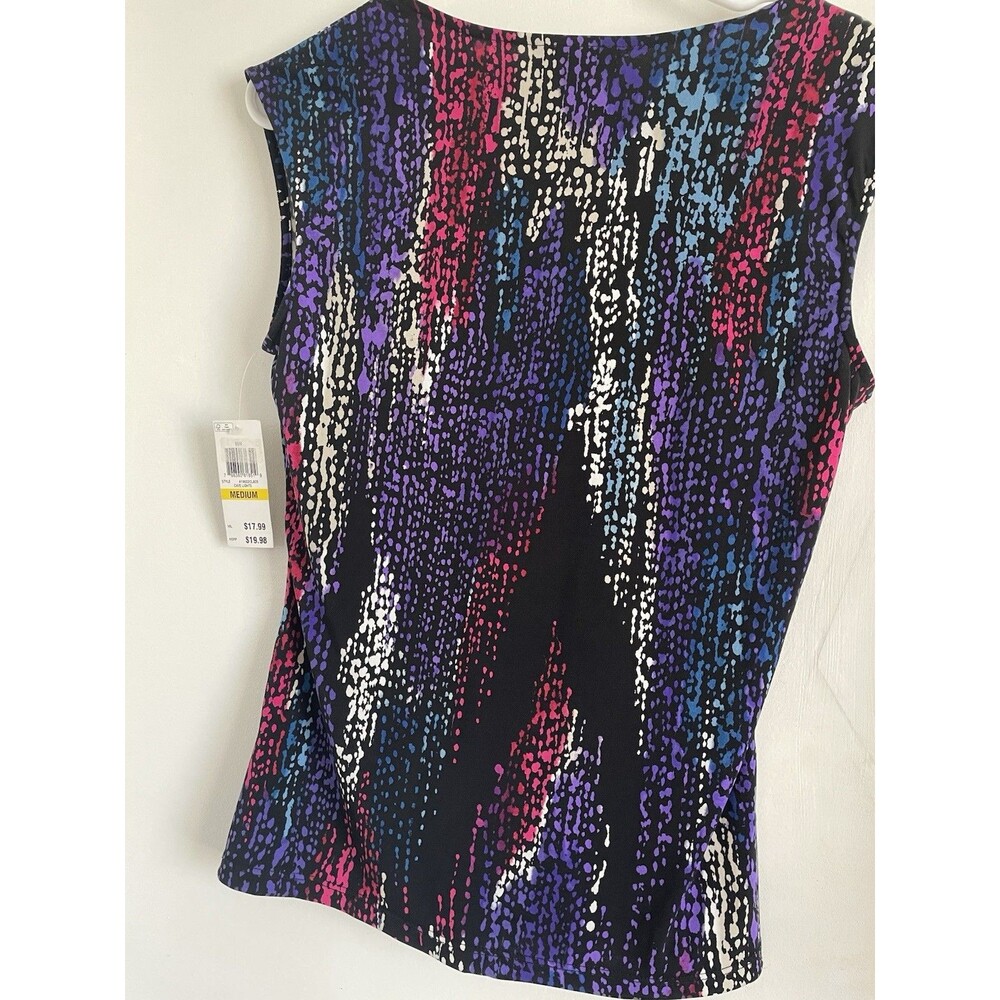 Style & Co. Women's Abstract Ruched Square Neck Sleeveless Stretch Knit Top M - Picture 2 of 5